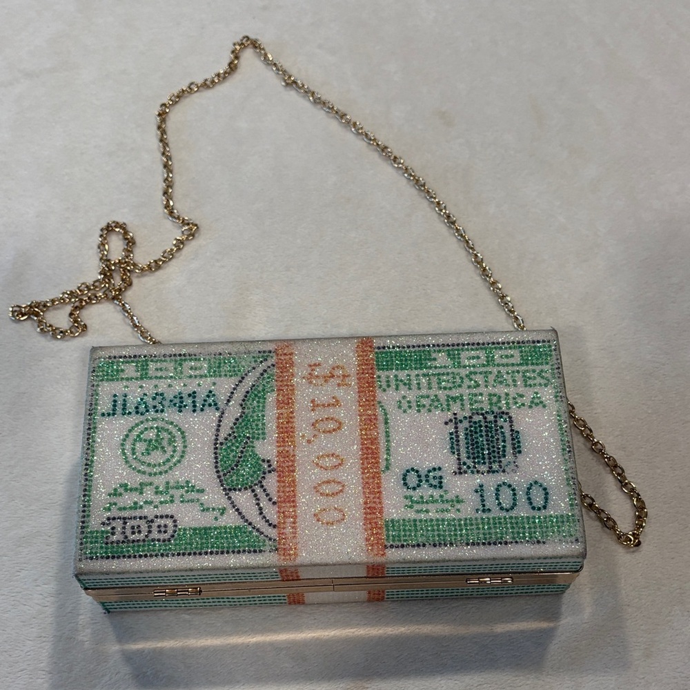 Glitter Money Clutch with Gold Chain